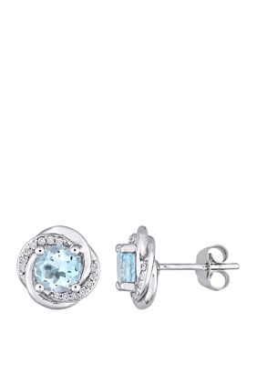Belk & Co 2 Ct. T.w. Blue Topaz And 1/7 Ct. T.w. Diamond Swirl Stud Earrings In 10K White Gold