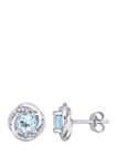 2 ct. t.w. Blue Topaz and 1/7 ct. t.w. Diamond Swirl Stud Earrings in 10k White Gold