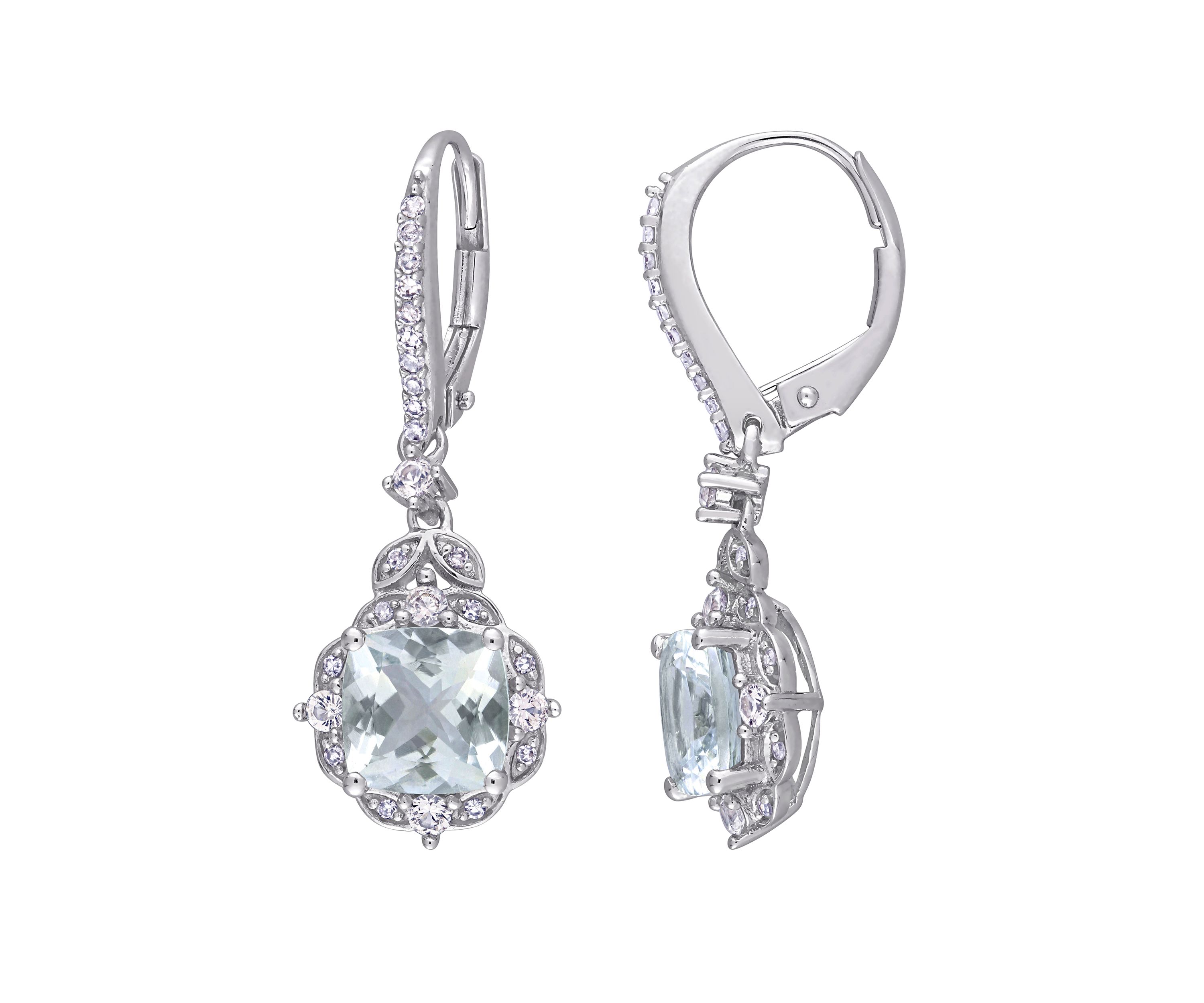 Aquamarine, White Sapphire and 1/6 ct. t.w. Diamond Vintage Drop Earrings