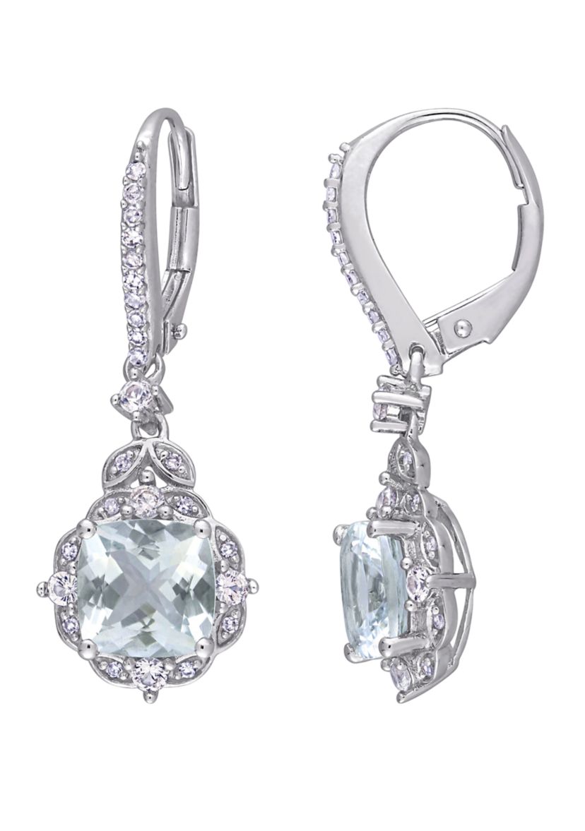 Aquamarine, White Sapphire and 1/6 ct. t.w. Diamond Vintage Drop Earrings