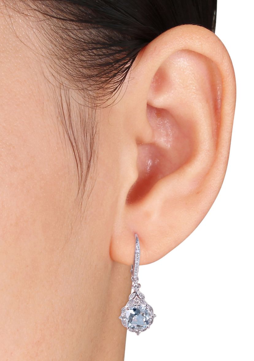 Aquamarine, White Sapphire and 1/6 ct. t.w. Diamond Vintage Drop Earrings