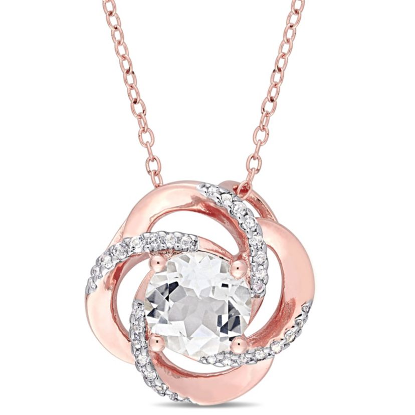 White Topaz Interlaced Pendant with Chain in Rose Plated Sterling Silver