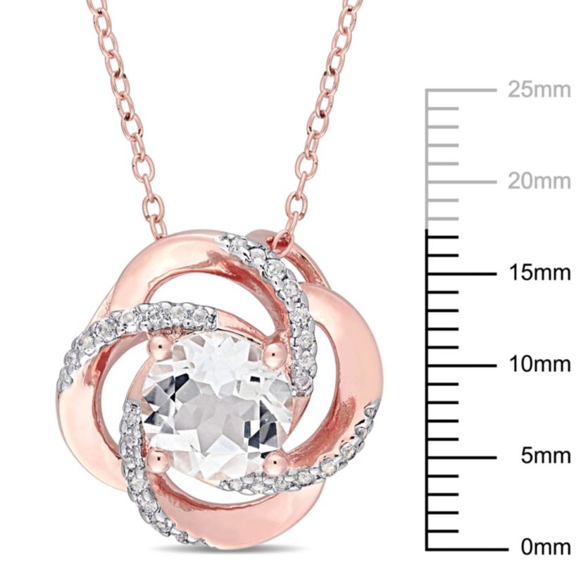 White Topaz Interlaced Pendant with Chain in Rose Plated Sterling Silver