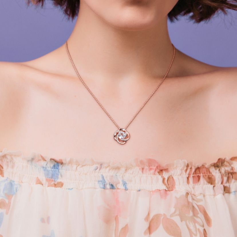White Topaz Interlaced Pendant with Chain in Rose Plated Sterling Silver