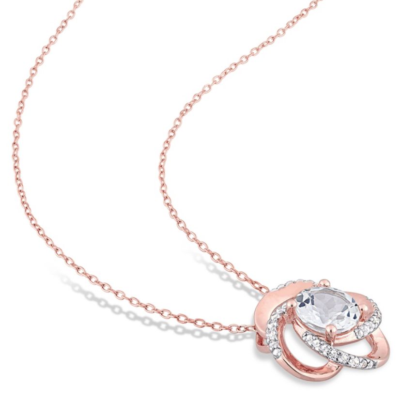White Topaz Interlaced Pendant with Chain in Rose Plated Sterling Silver