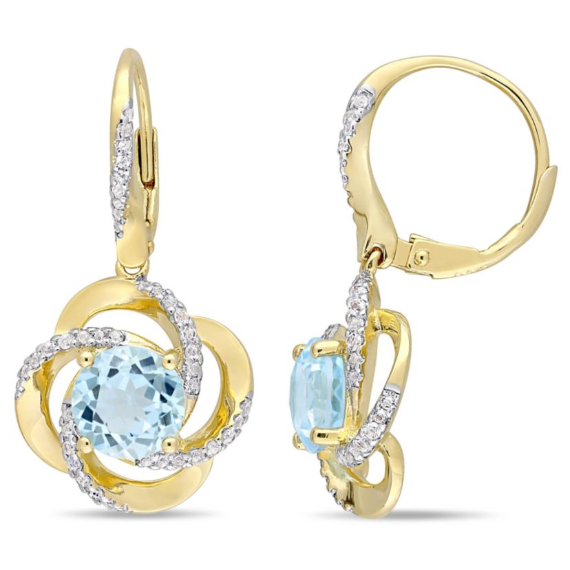 Sky Blue Topaz and White Topaz Interlaced Earrings in 2-Tone Sterling Silver