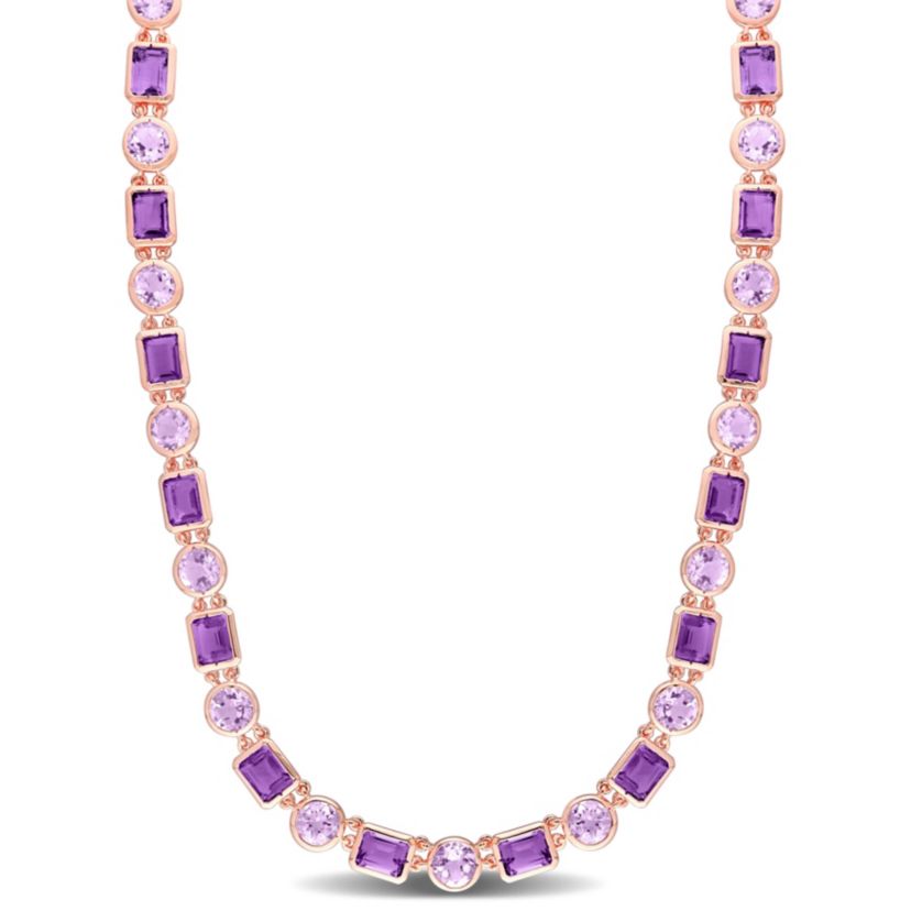 Amethyst & Rose de France Necklace in Rose Plated Sterling Silver