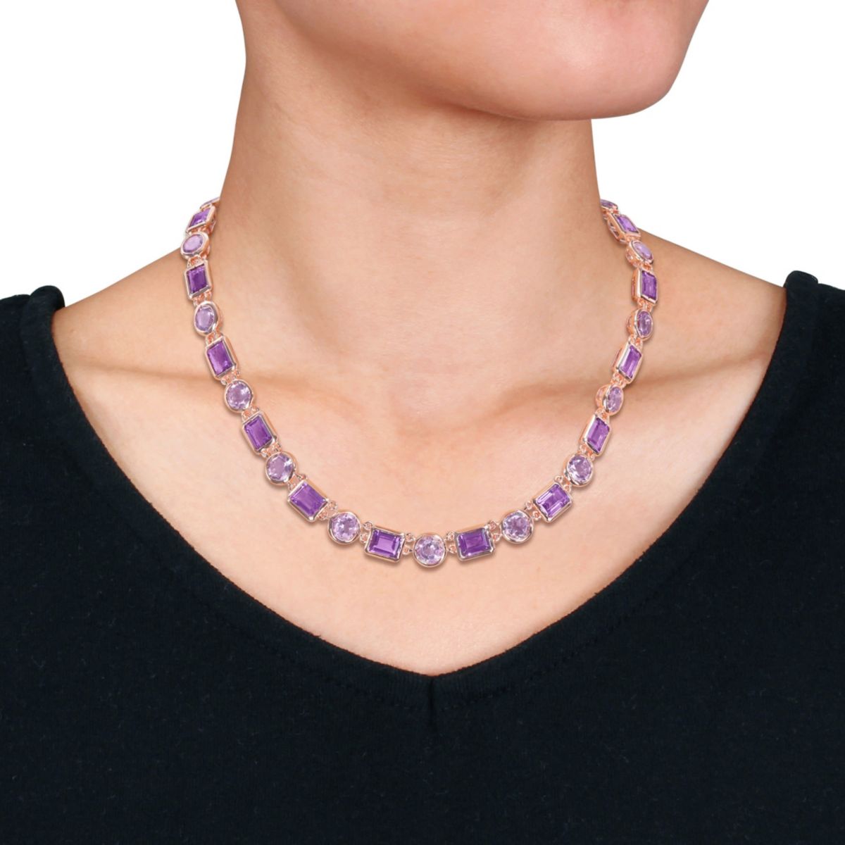 Amethyst & Rose de France Necklace in Rose Plated Sterling Silver