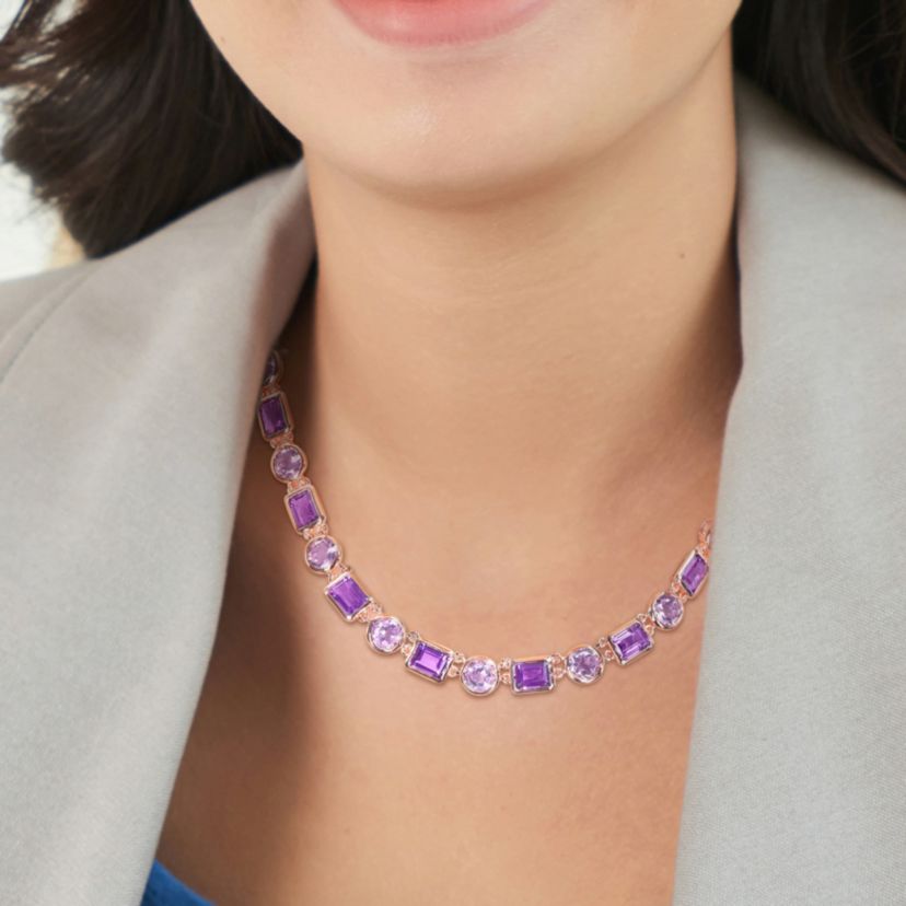 Amethyst & Rose de France Necklace in Rose Plated Sterling Silver