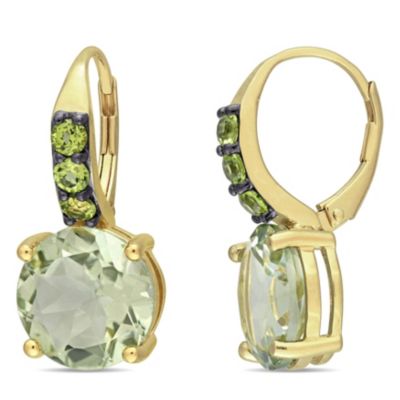 Belk & Co Green Quart and Peridot Drop Earrings in Yellow Plated Sterling Silver Black Rhodium Plated