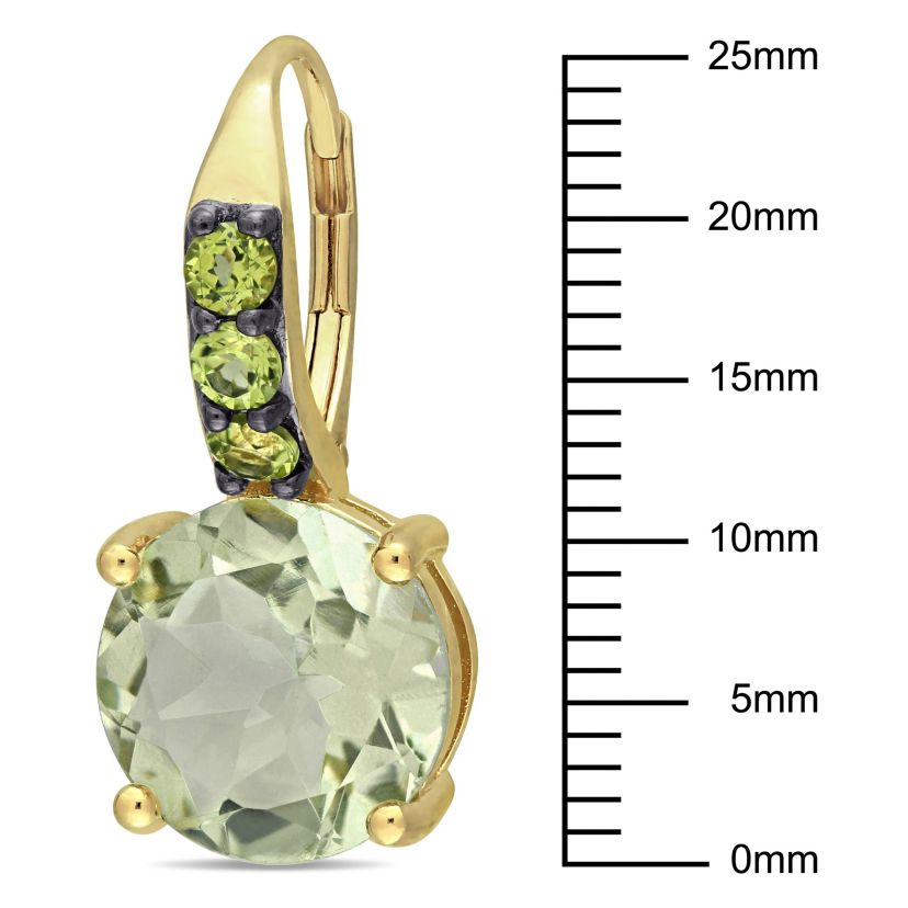 Green Quart and Peridot Drop Earrings in Yellow Plated Sterling Silver Black Rhodium Plated