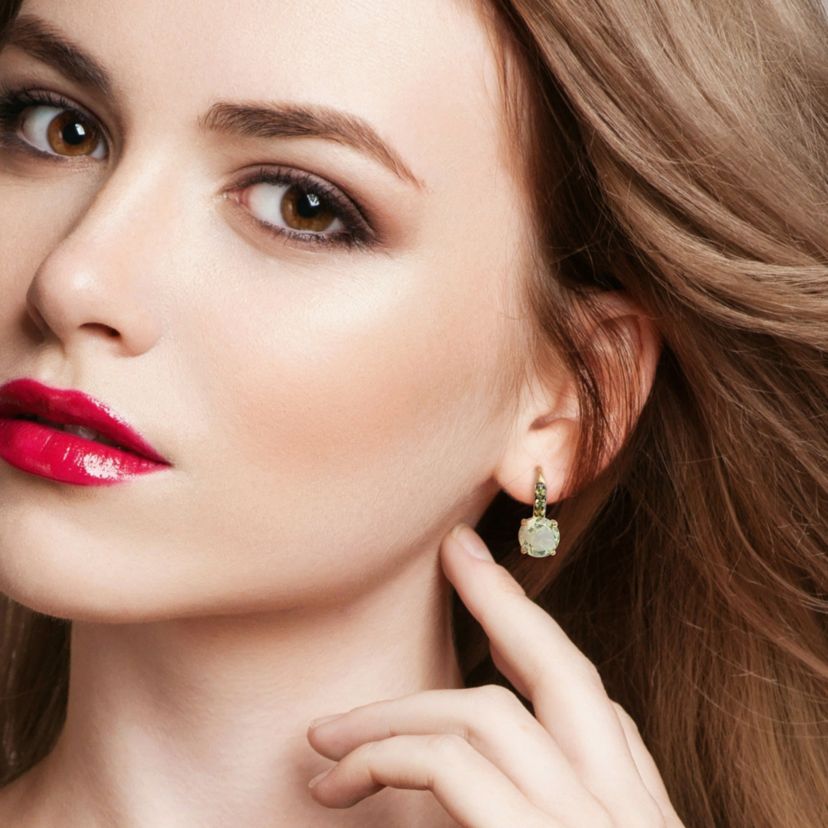 Green Quart and Peridot Drop Earrings in Yellow Plated Sterling Silver Black Rhodium Plated