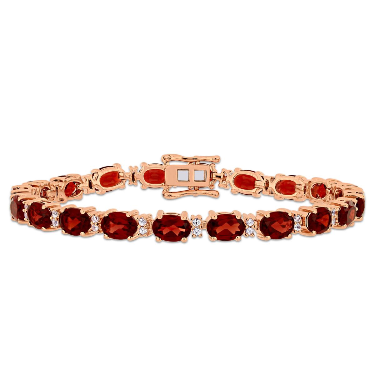 Garnet & White Sapphire Bracelet in Rose Plated Sterling Silver