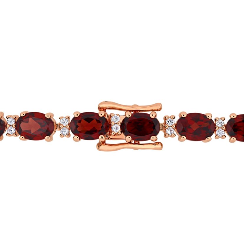 Garnet & White Sapphire Bracelet in Rose Plated Sterling Silver