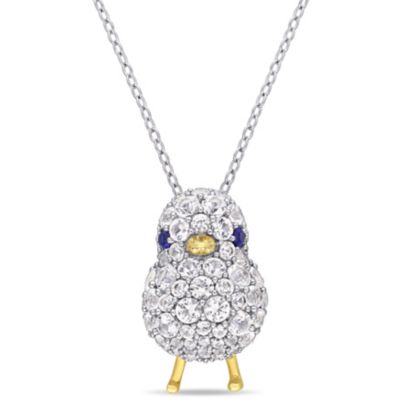 Belk & Co Lab Created Blue and White Sapphire Chick Necklace in 2-Tone Sterling Silver