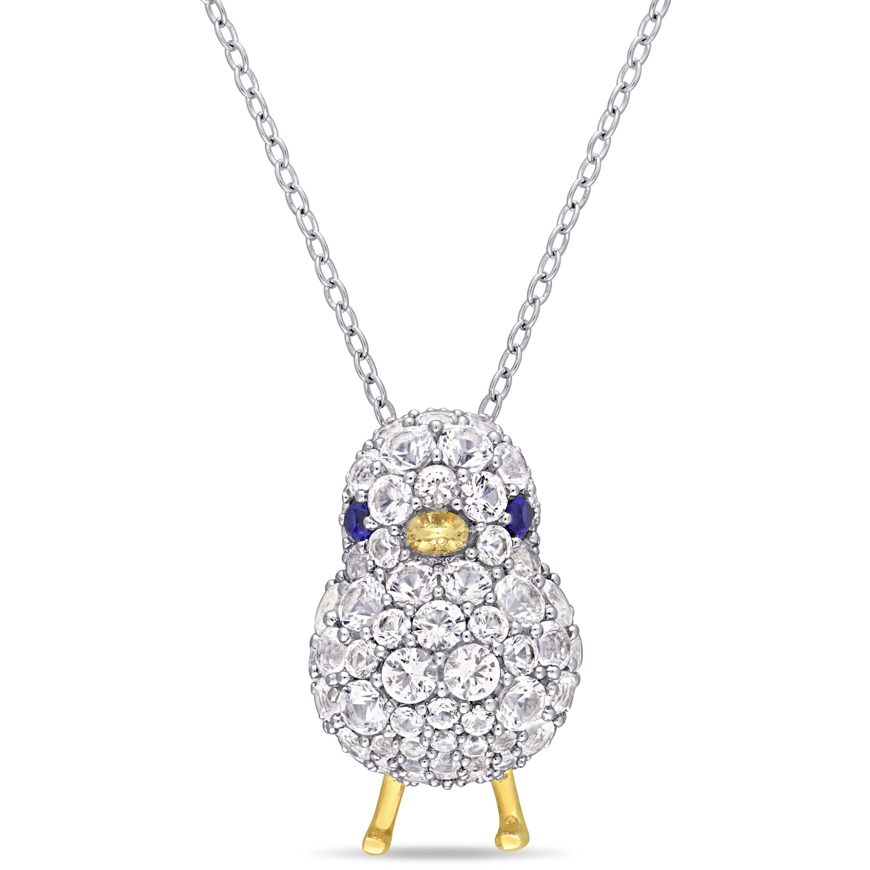 Lab Created Created Blue and White Sapphire Chick Necklace in 2-Tone Sterling Silver