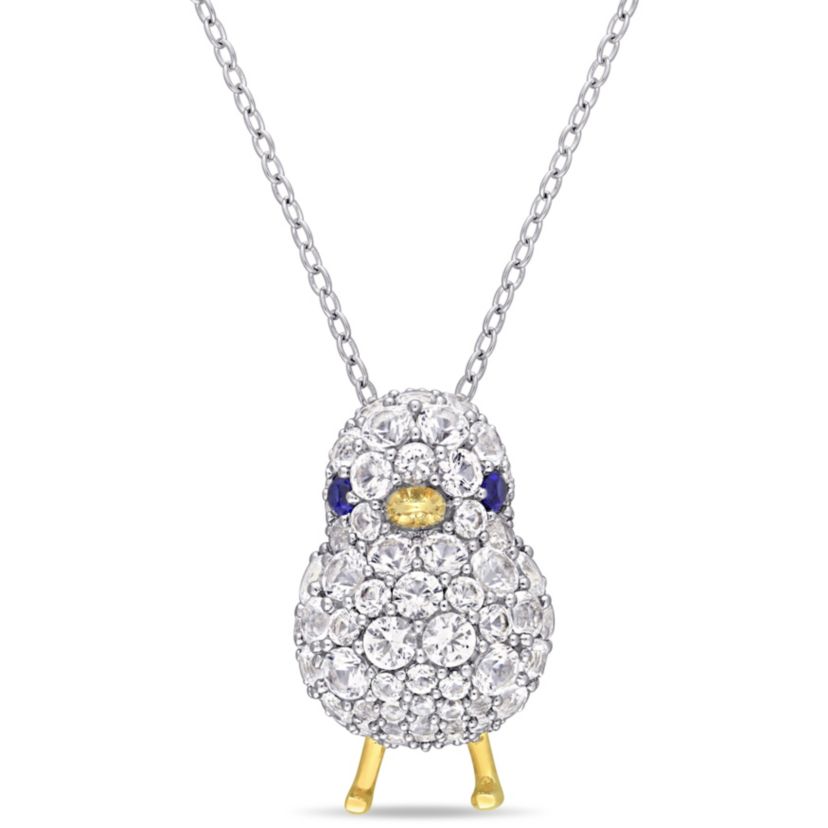 Lab Created Created Blue and White Sapphire Chick Necklace in 2-Tone Sterling Silver