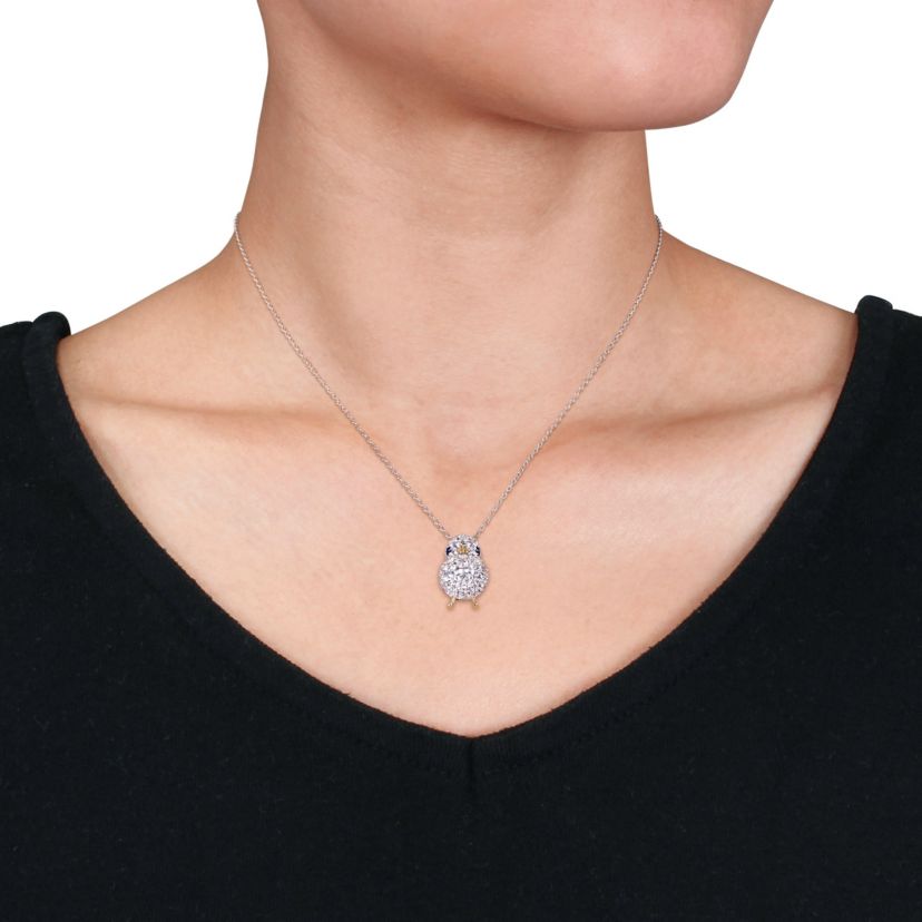 Lab Created Created Blue and White Sapphire Chick Necklace in 2-Tone Sterling Silver