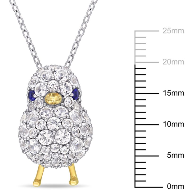 Lab Created Created Blue and White Sapphire Chick Necklace in 2-Tone Sterling Silver