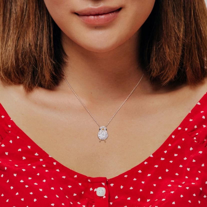 Lab Created Created Blue and White Sapphire Chick Necklace in 2-Tone Sterling Silver