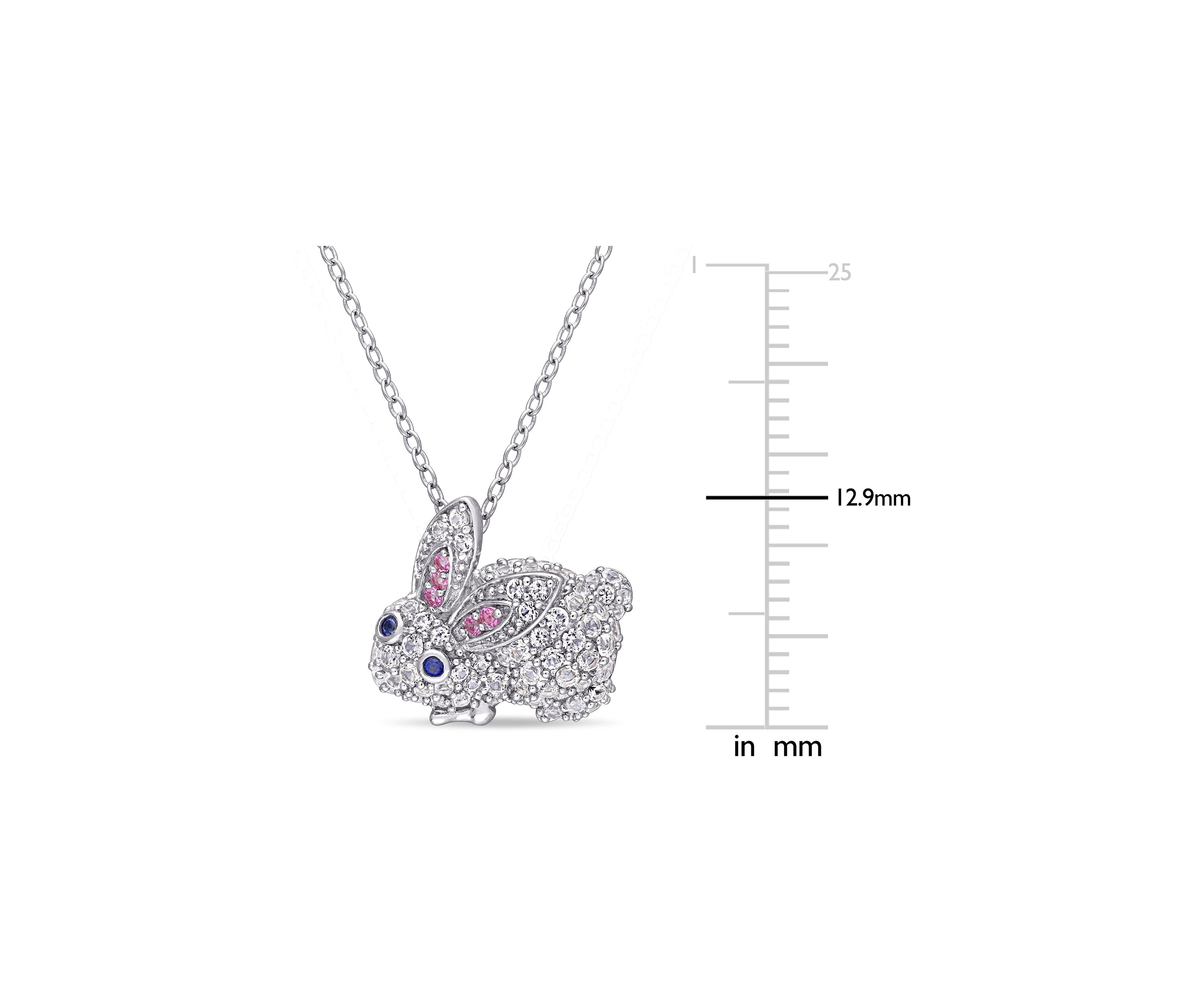 Lab Created 1.09 ct. t.g.w. Created Pink and White and Blue Sapphire Bunny Necklace in Sterling Silver