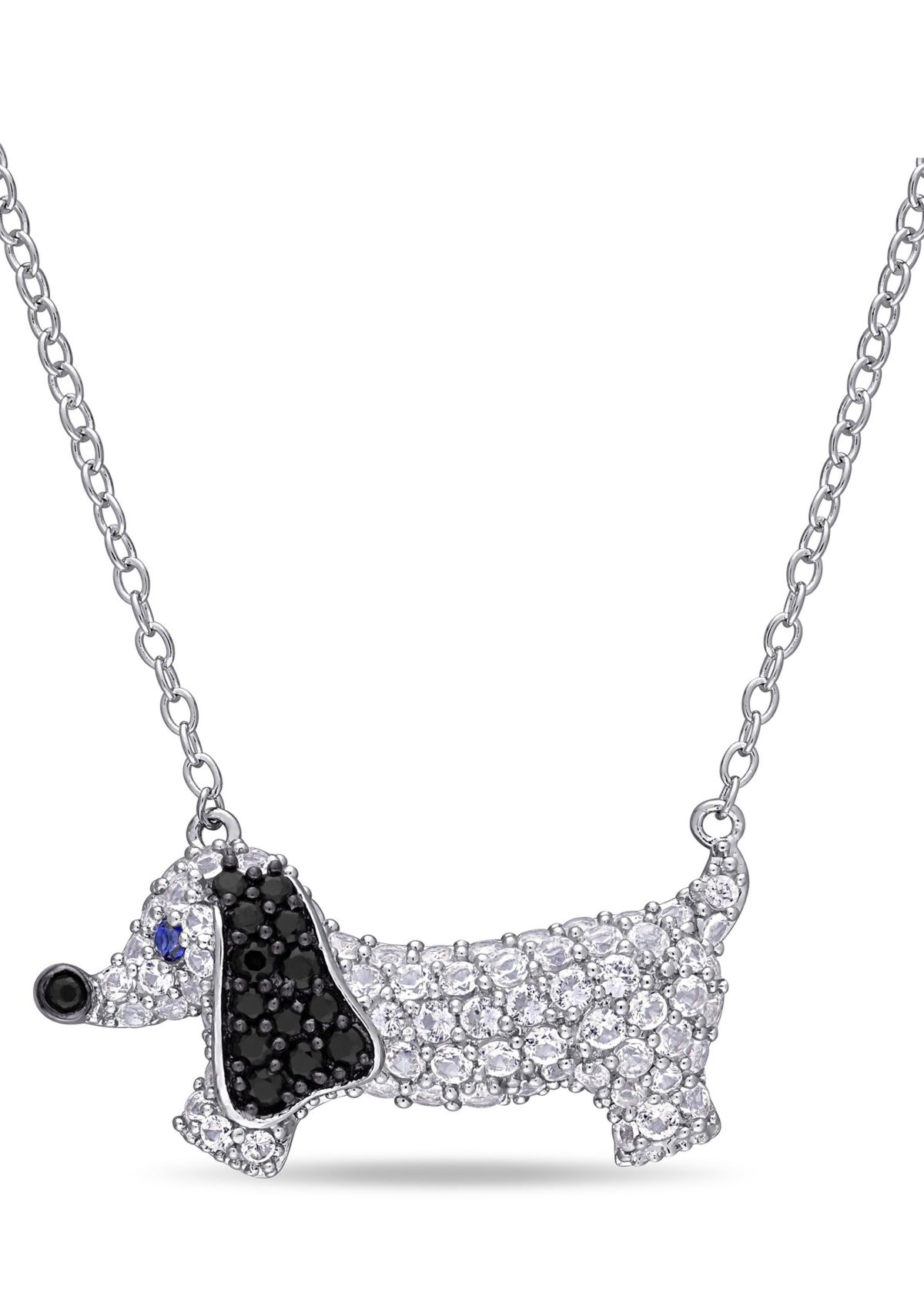 1.47 ct. t.g.w. Created Blue and White Sapphire Black Spinel Dog Necklace in Sterling Silver
