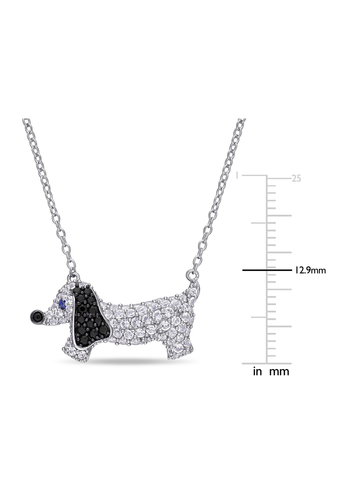 1.47 ct. t.g.w. Created Blue and White Sapphire Black Spinel Dog Necklace in Sterling Silver