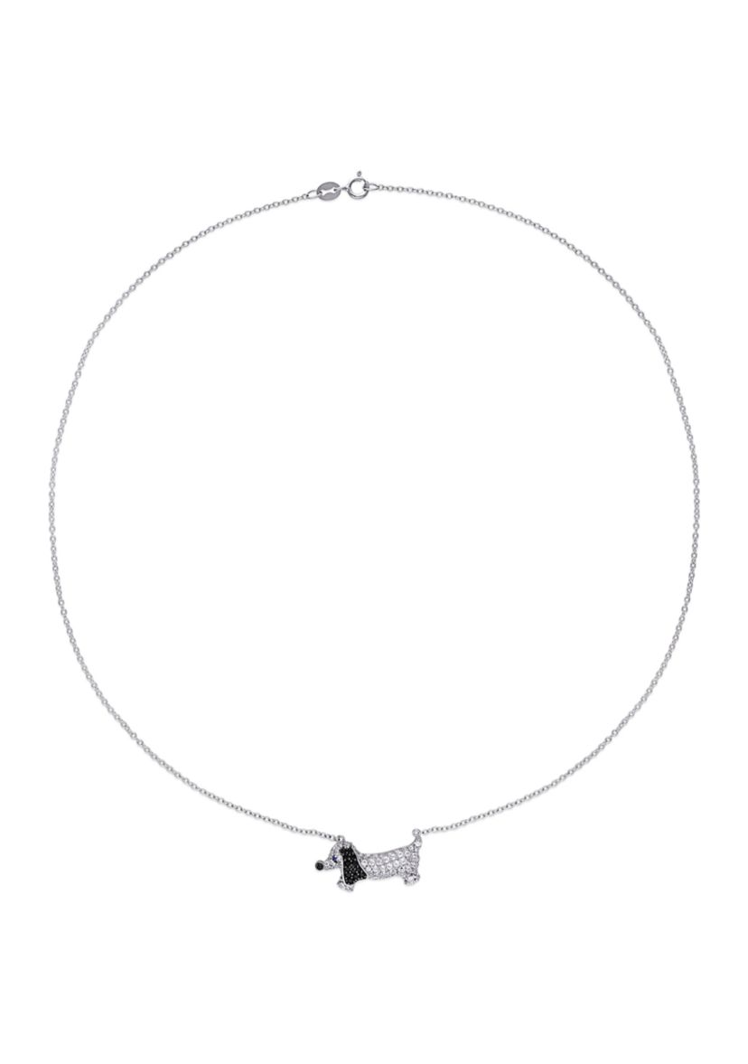 1.47 ct. t.g.w. Created Blue and White Sapphire Black Spinel Dog Necklace in Sterling Silver