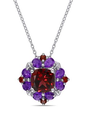Belk & Co 3.25 Ct. T.w. Garnet And 1.125 Ct. T.w. Amethyst Quatrefoil Floral Pendant With Chain In Sterling Silver