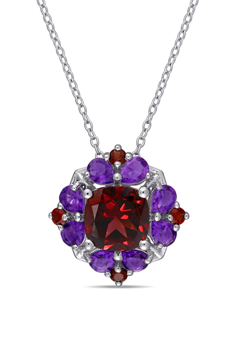  3.25 ct. t.w. Garnet and 1.125 ct. t.w. Amethyst Quatrefoil Floral Pendant with Chain in Sterling Silver