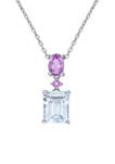  3 ct. t.w. Ice Aquamarine and 4/5 ct. t.w. Amethyst Two-Tier Drop Pendant with Chain in Sterling Silver