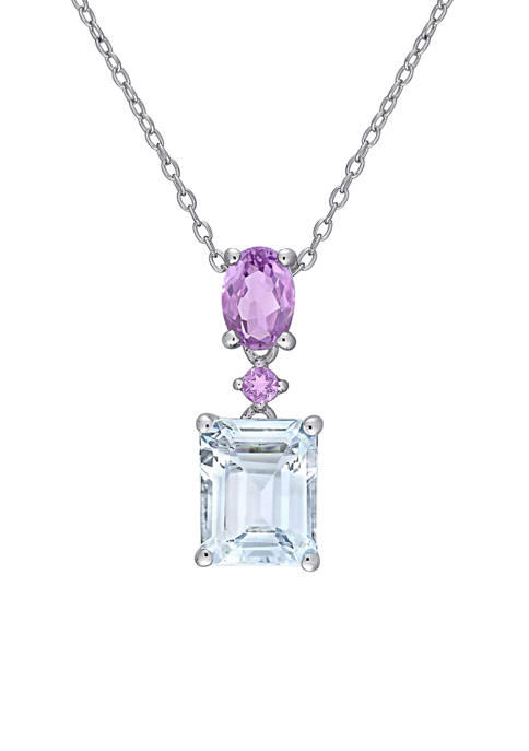  3 ct. t.w. Ice Aquamarine and 4/5 ct. t.w. Amethyst Two-Tier Drop Pendant with Chain in Sterling Silver