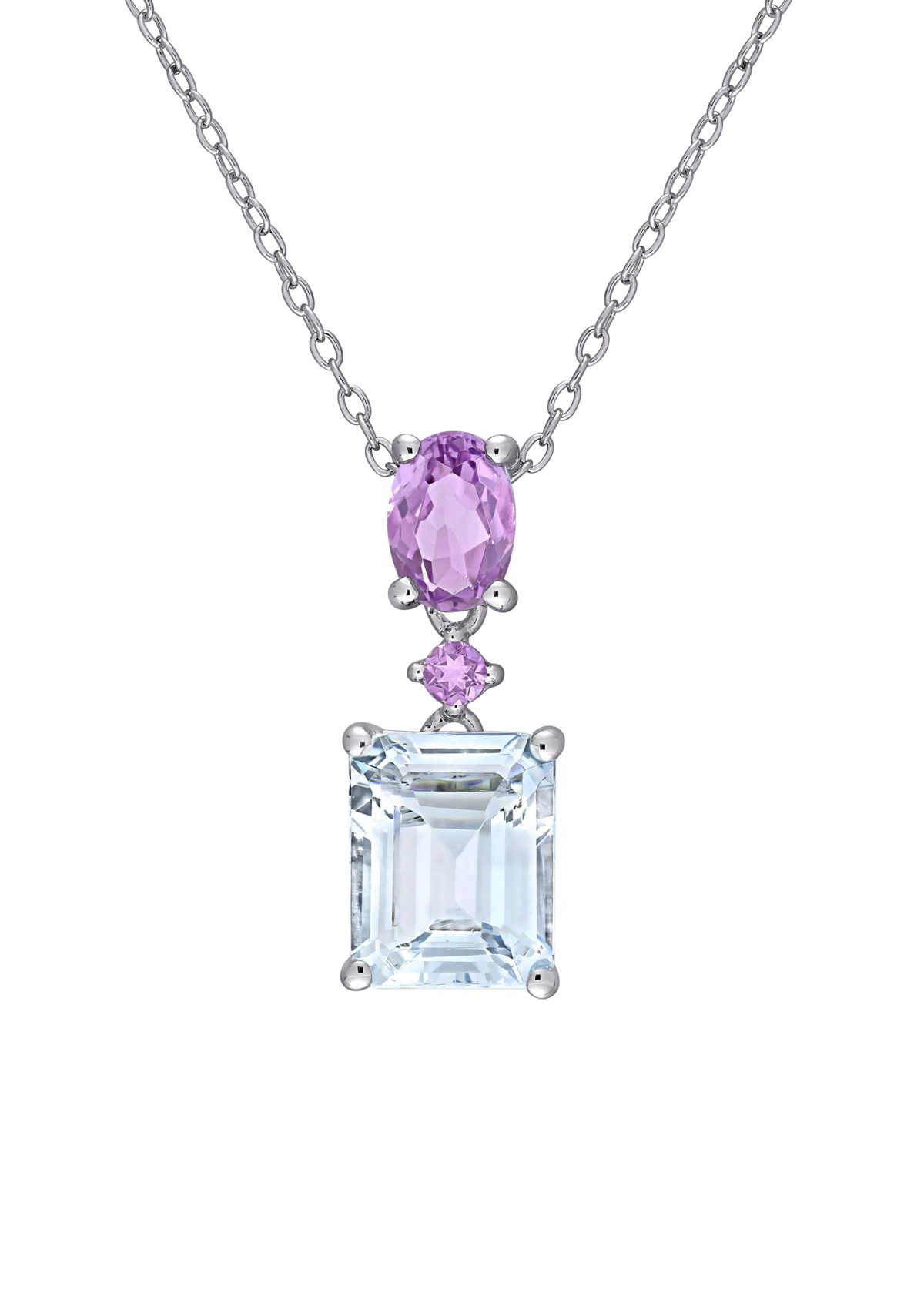  3 ct. t.w. Ice Aquamarine and 4/5 ct. t.w. Amethyst Two-Tier Drop Pendant with Chain in Sterling Silver