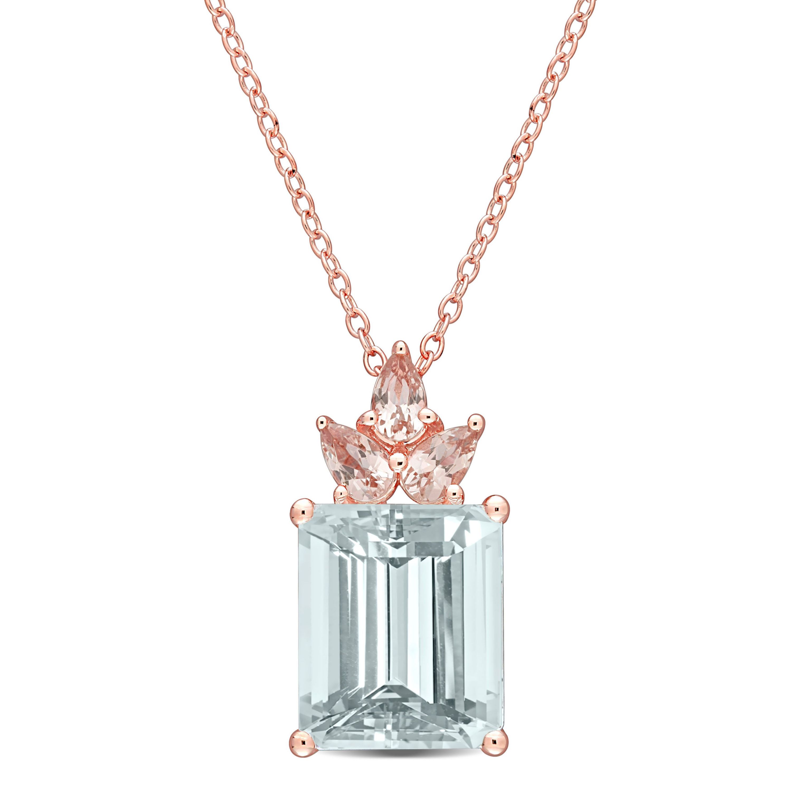 6.35 ct. t.g.w. Ice Aquamarine and Morganite Drop Pendant with Chain in Rose Plated Sterling Silver