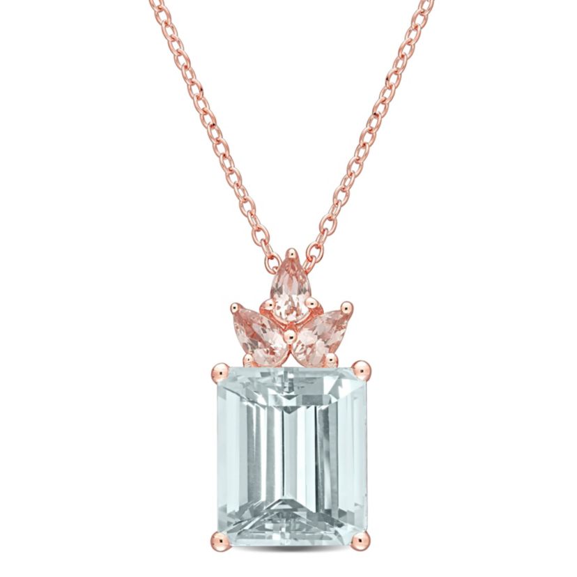 6.35 ct. t.g.w. Ice Aquamarine and Morganite Drop Pendant with Chain in Rose Plated Sterling Silver