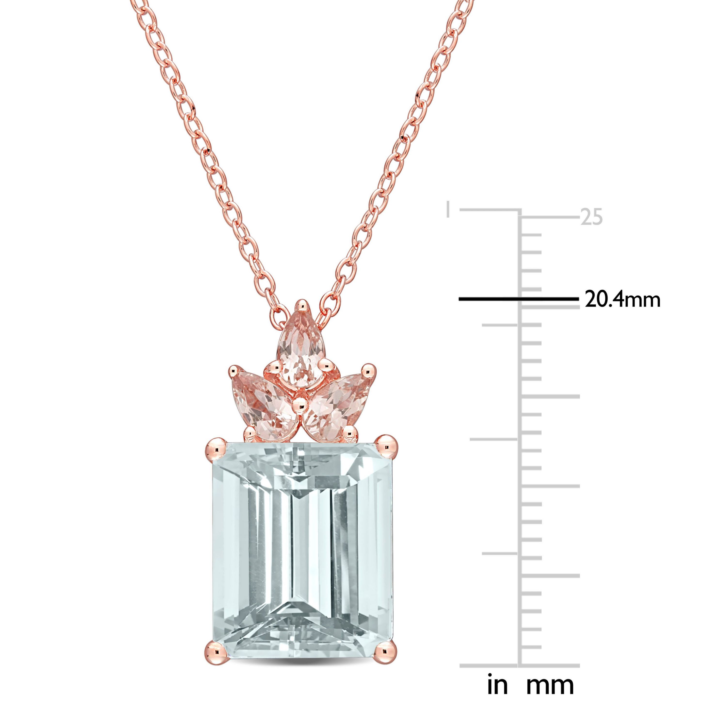 6.35 ct. t.g.w. Ice Aquamarine and Morganite Drop Pendant with Chain in Rose Plated Sterling Silver