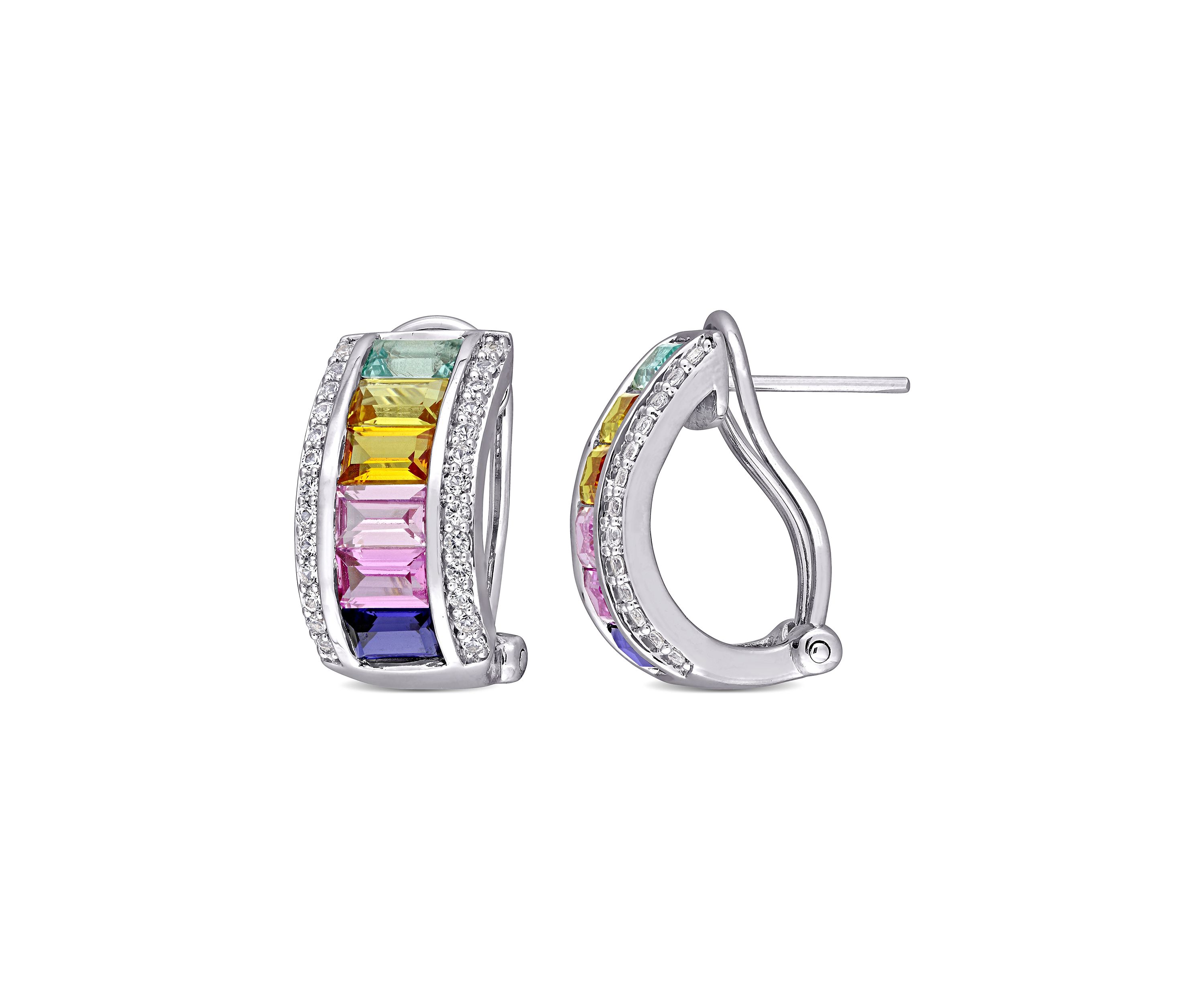 4.25 ct. t.w. Multi-Color Created Sapphire Hoop Earrings in Sterling Silver