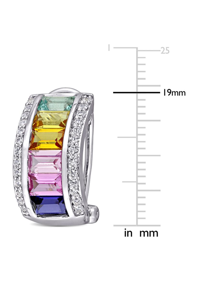 4.25 ct. t.w. Multi-Color Created Sapphire Hoop Earrings in Sterling Silver