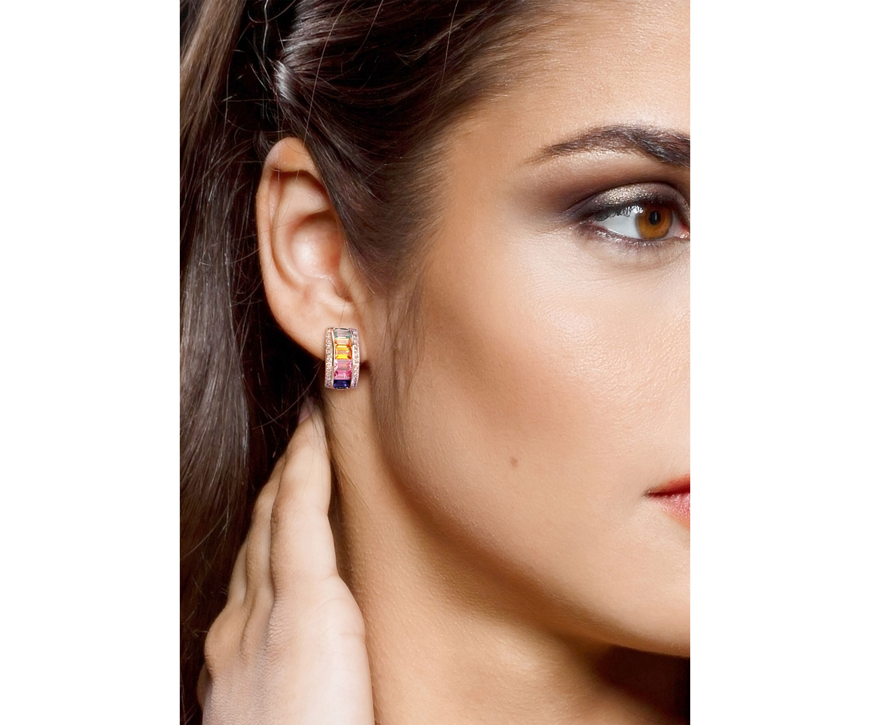4.25 ct. t.w. Multi-Color Created Sapphire Hoop Earrings in Sterling Silver