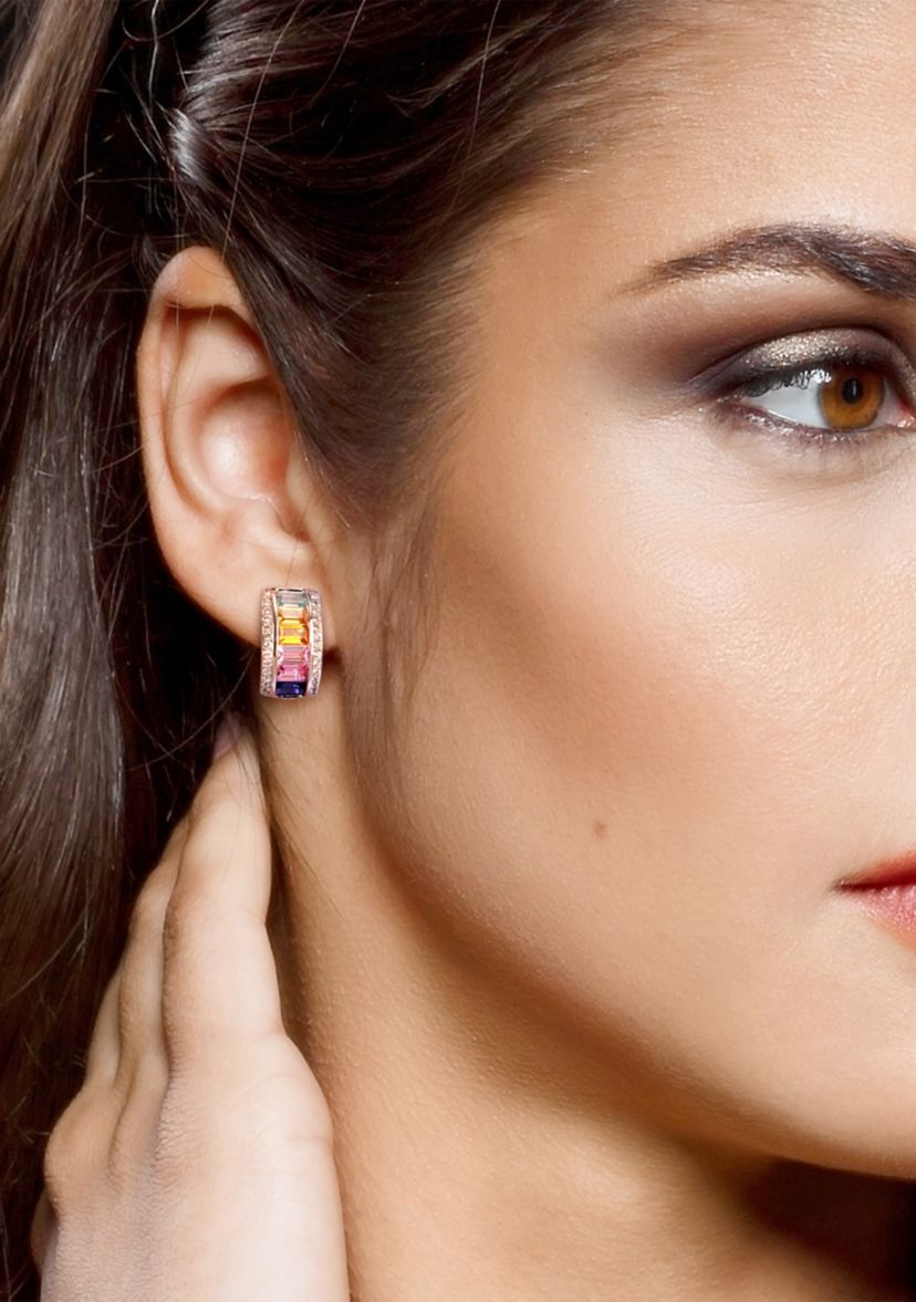 4.25 ct. t.w. Multi-Color Created Sapphire Hoop Earrings in Sterling Silver