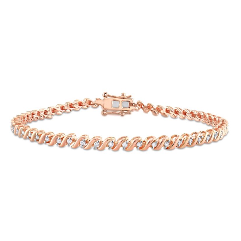 1/2 CT TW Diamond Tennis Bracelet in Rose Plated Silver
