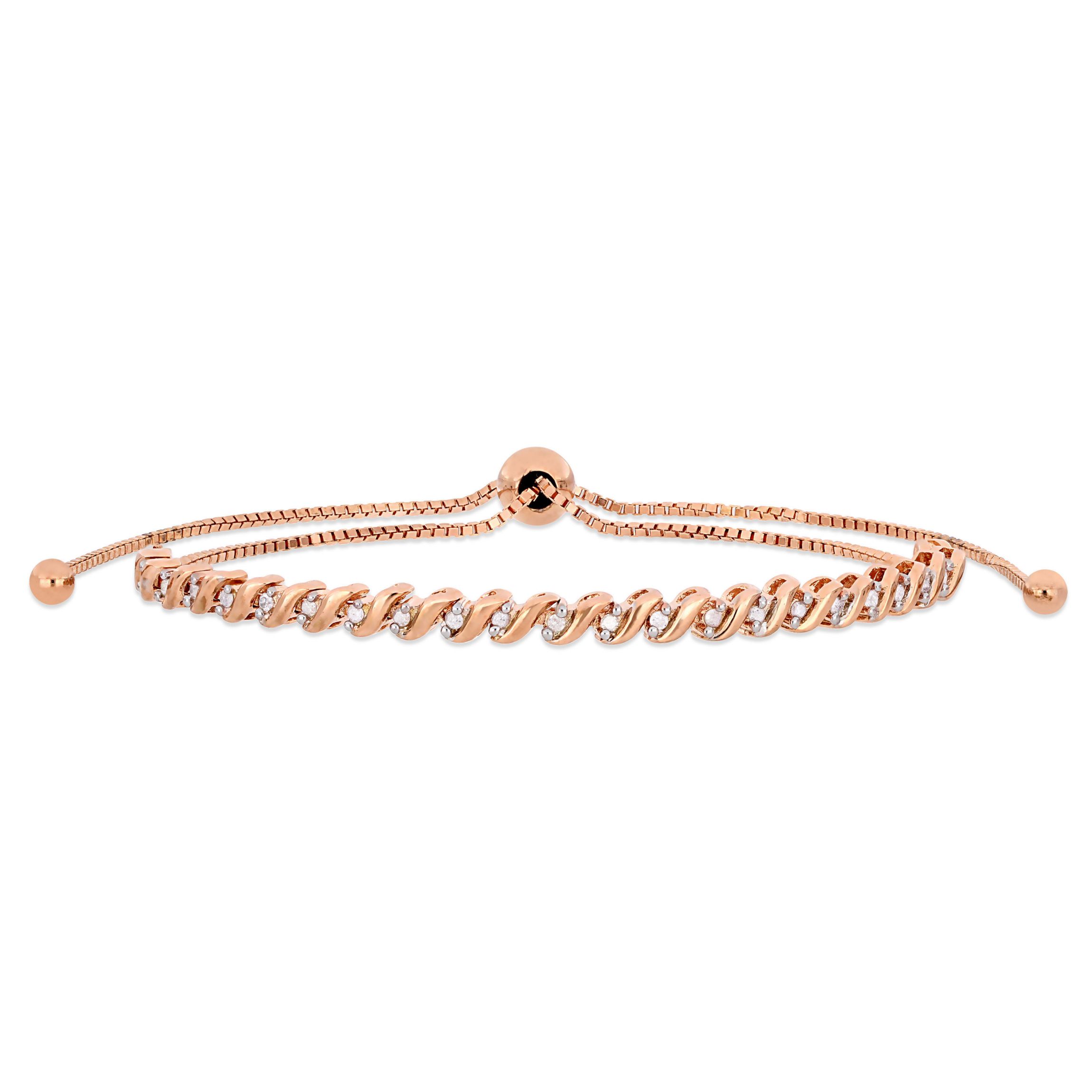 1/4 CT TW Diamond Bolo Bracelet in Rose Plated Sterling Silver