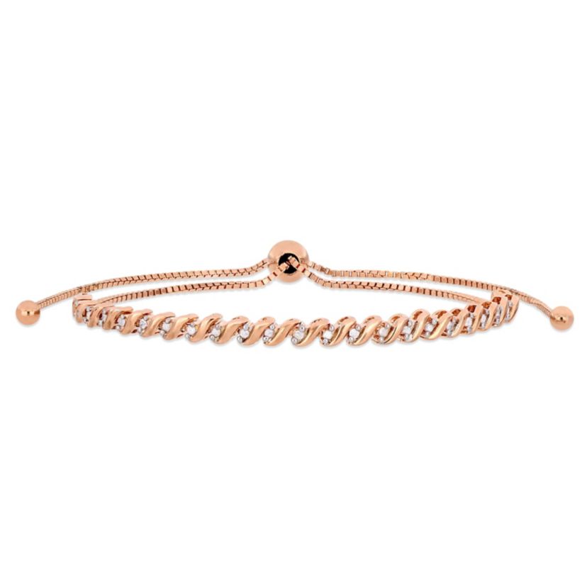 1/4 CT TW Diamond Bolo Bracelet in Rose Plated Sterling Silver