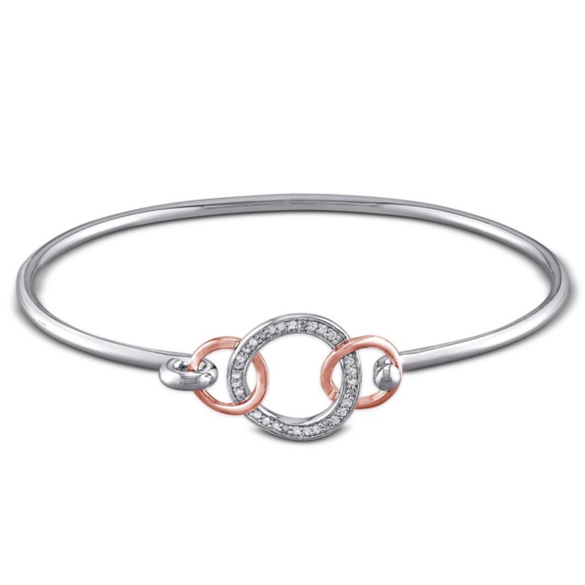 1/10 ct. t.w. Diamond Interlocking Circle Bangle in Sterling Silver