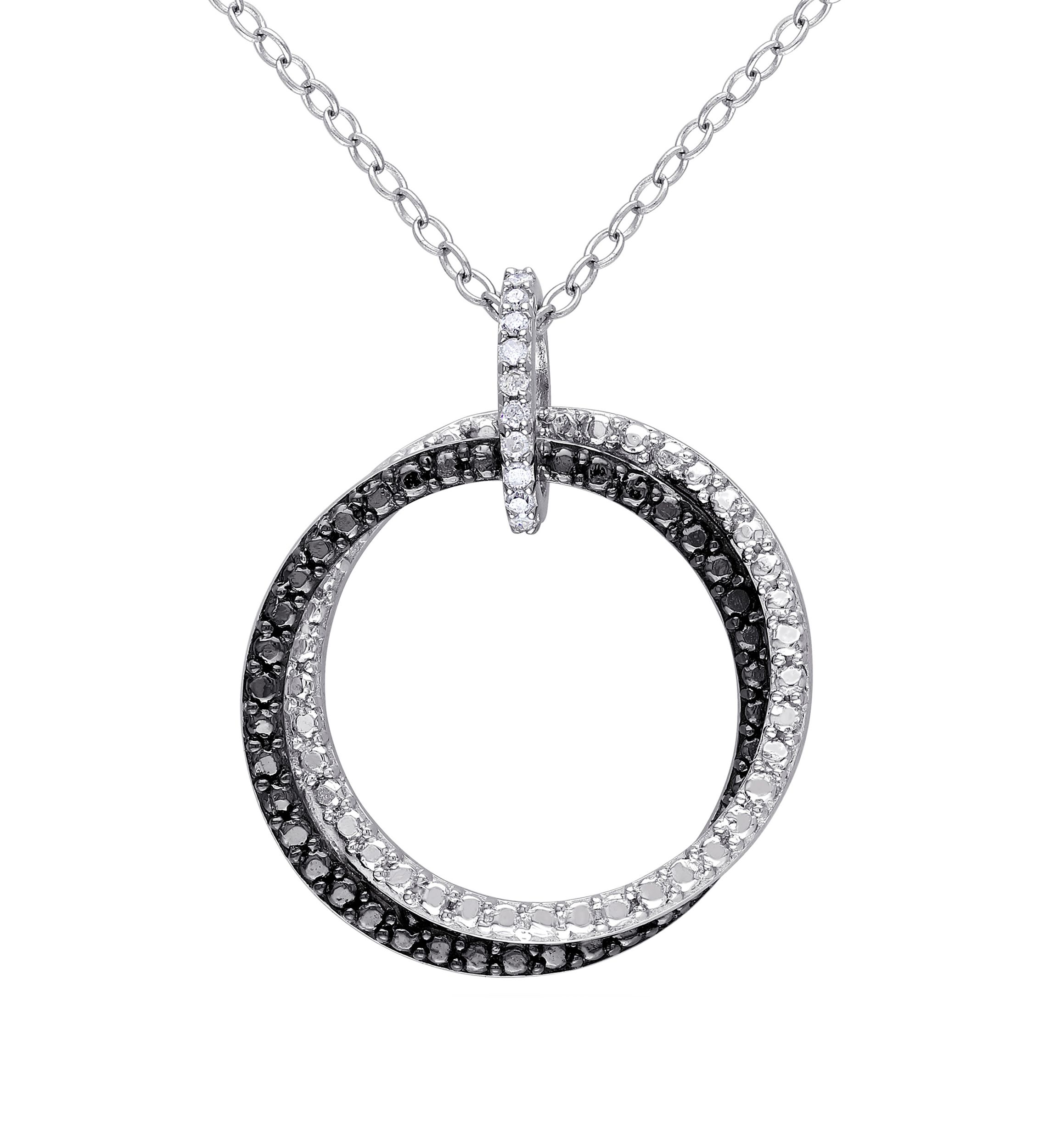 1/10 ct. t.w. Diamond Accent Circle Pendant with Chain in Sterling Silver 