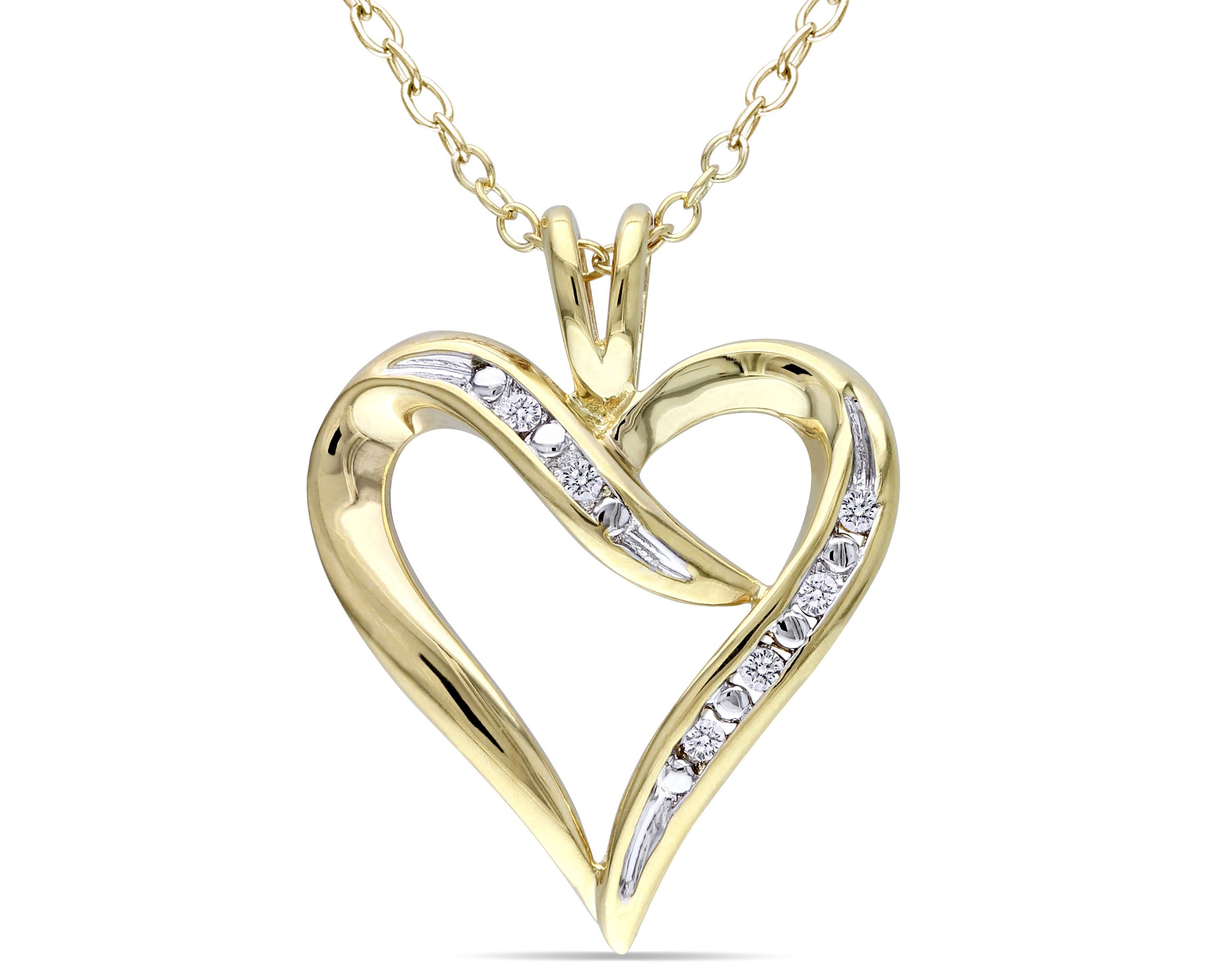Diamond Accent Heart Necklace in Yellow Plated Sterling Silver