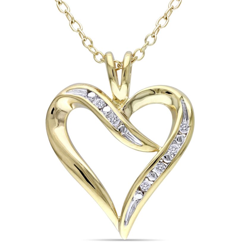 Diamond Accent Heart Necklace in Yellow Plated Sterling Silver