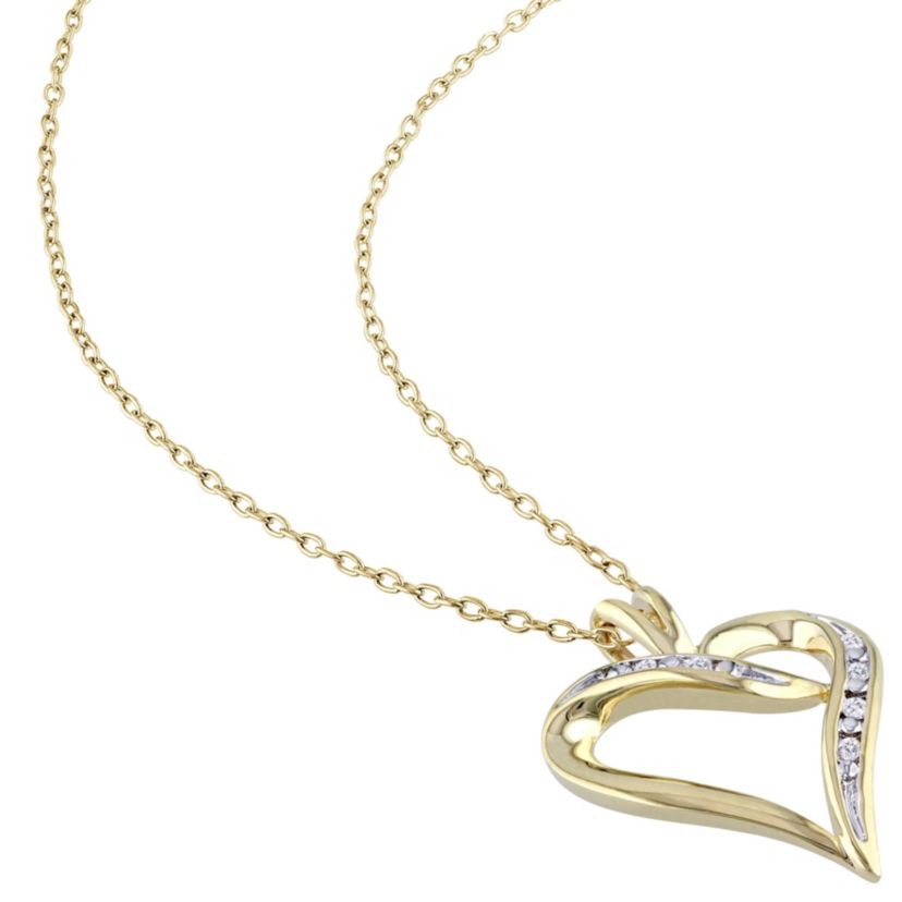 Diamond Accent Heart Necklace in Yellow Plated Sterling Silver