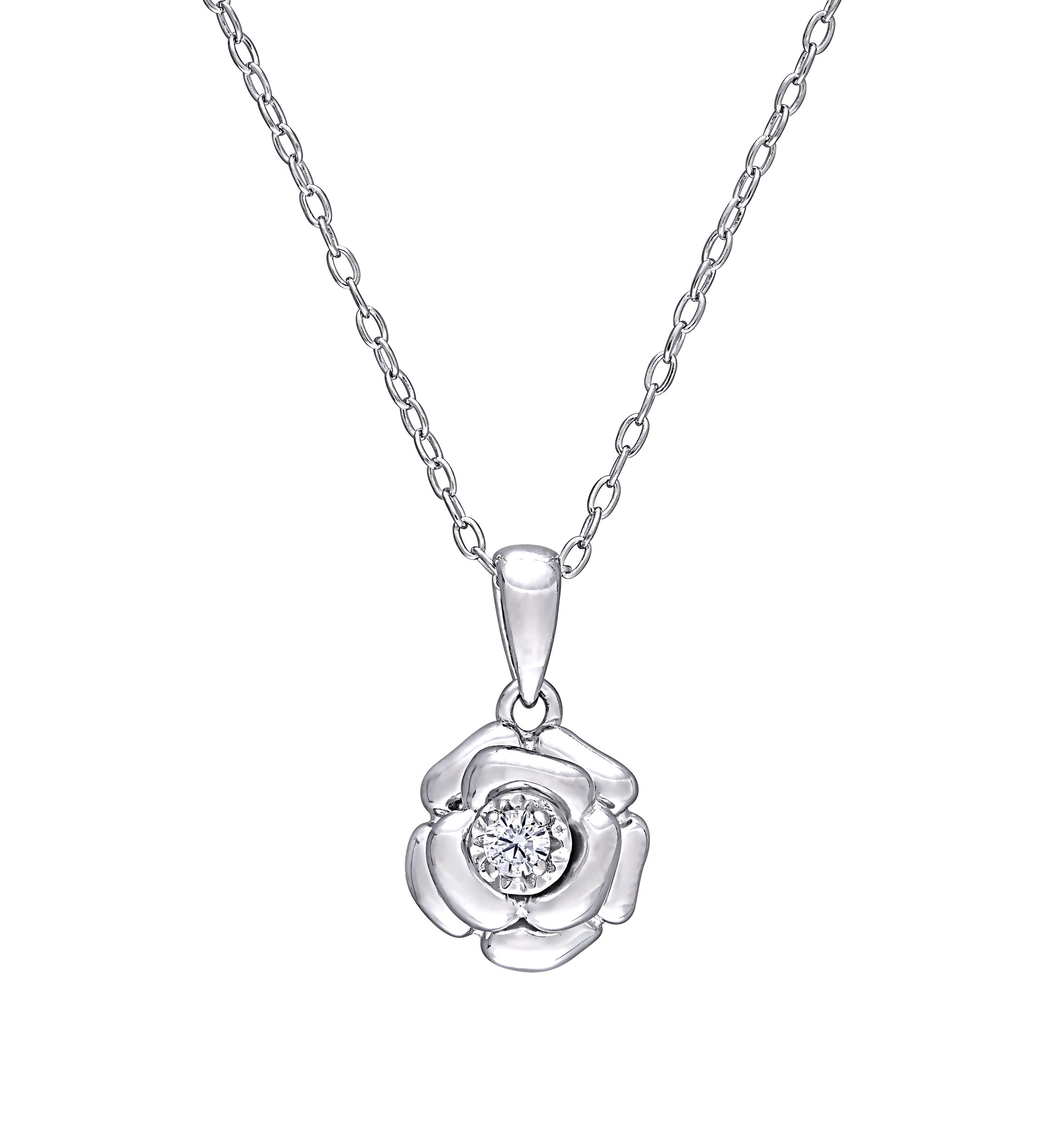  1/10 ct. t.w. Diamond Accent Flower Pendant with Chain in Sterling Silver