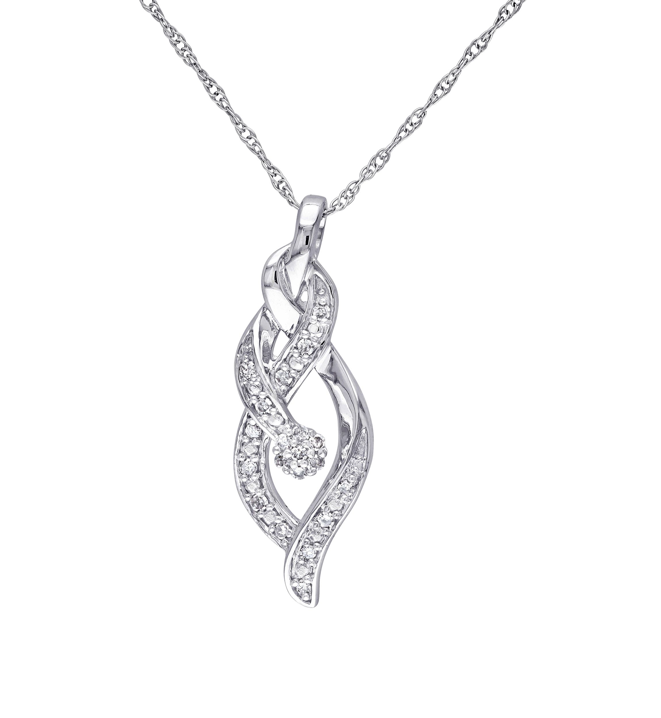 1/10 ct. t.w. Diamond Twist Pendant with Chain in 10k White Gold